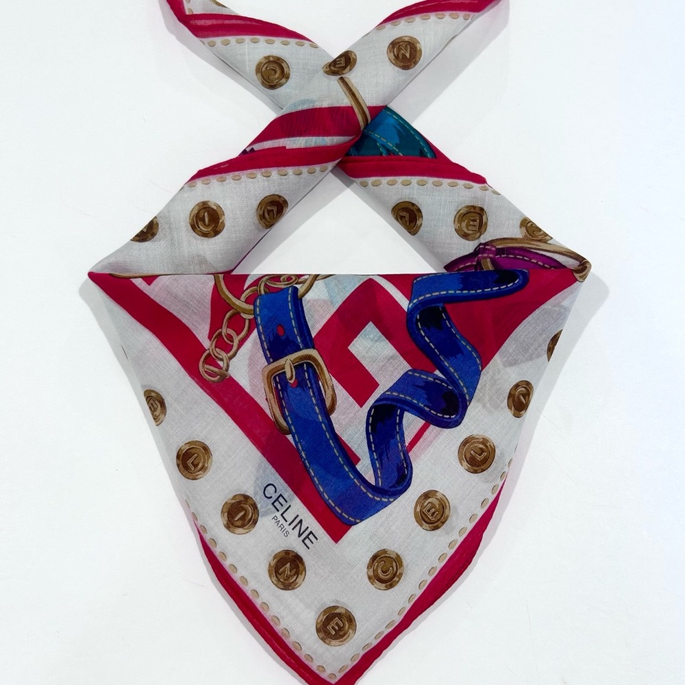 WOMEN HANDKERCHIEF CELINE Belt Red Equestrian Scarf COTTON POCKET SQUARE 18”
